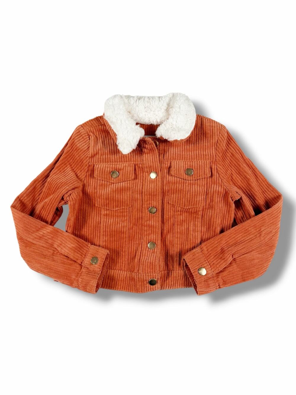Max Studio Kids Sherpa Collar Corduroy Jacket Rust Orange Size 5-6